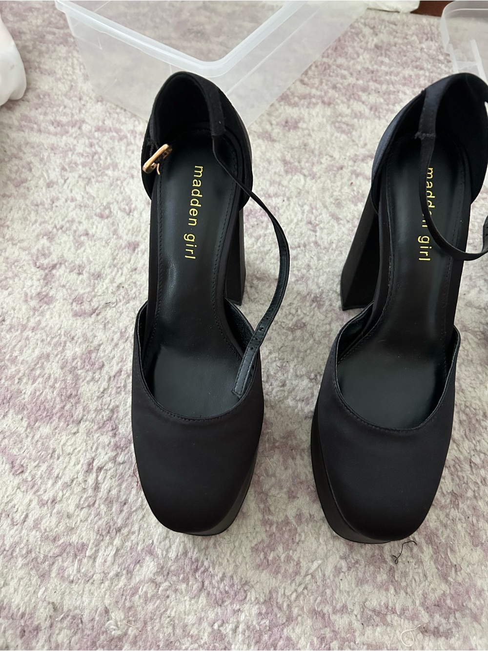 Madden Girl Black Ankle Strap Platform Block Heels